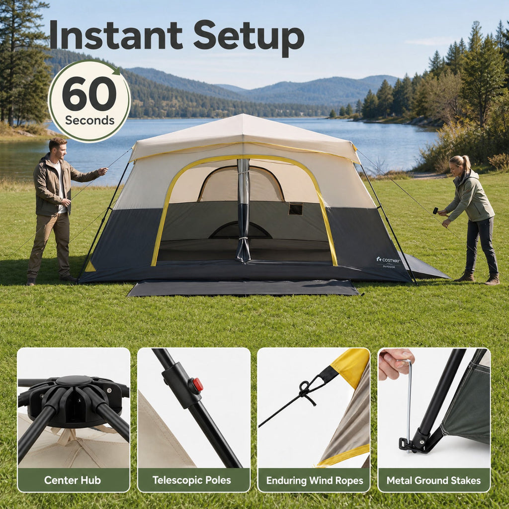 10 Person Instant Cabin Camping Tent with Rainfly 13 ft x 9 ft Portable Large Family Tent-Beige