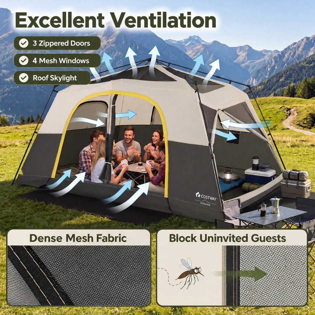 10 Person Instant Cabin Camping Tent with Rainfly 13 ft x 9 ft Portable Large Family Tent-Beige