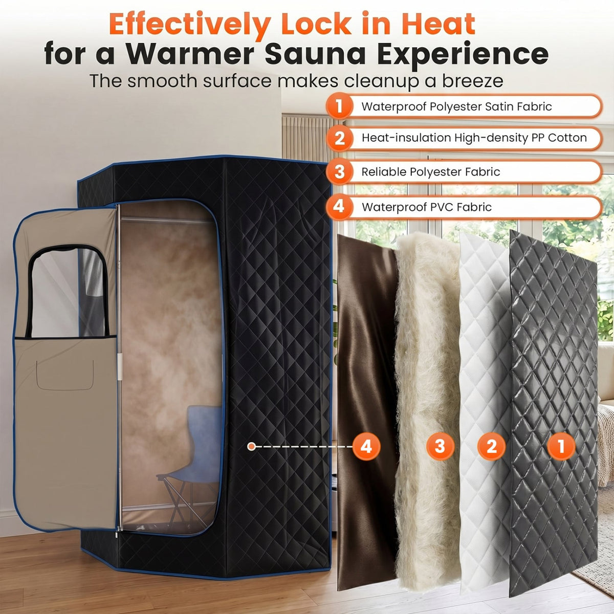 3 L Portable Steam Sauna with Chair – Black