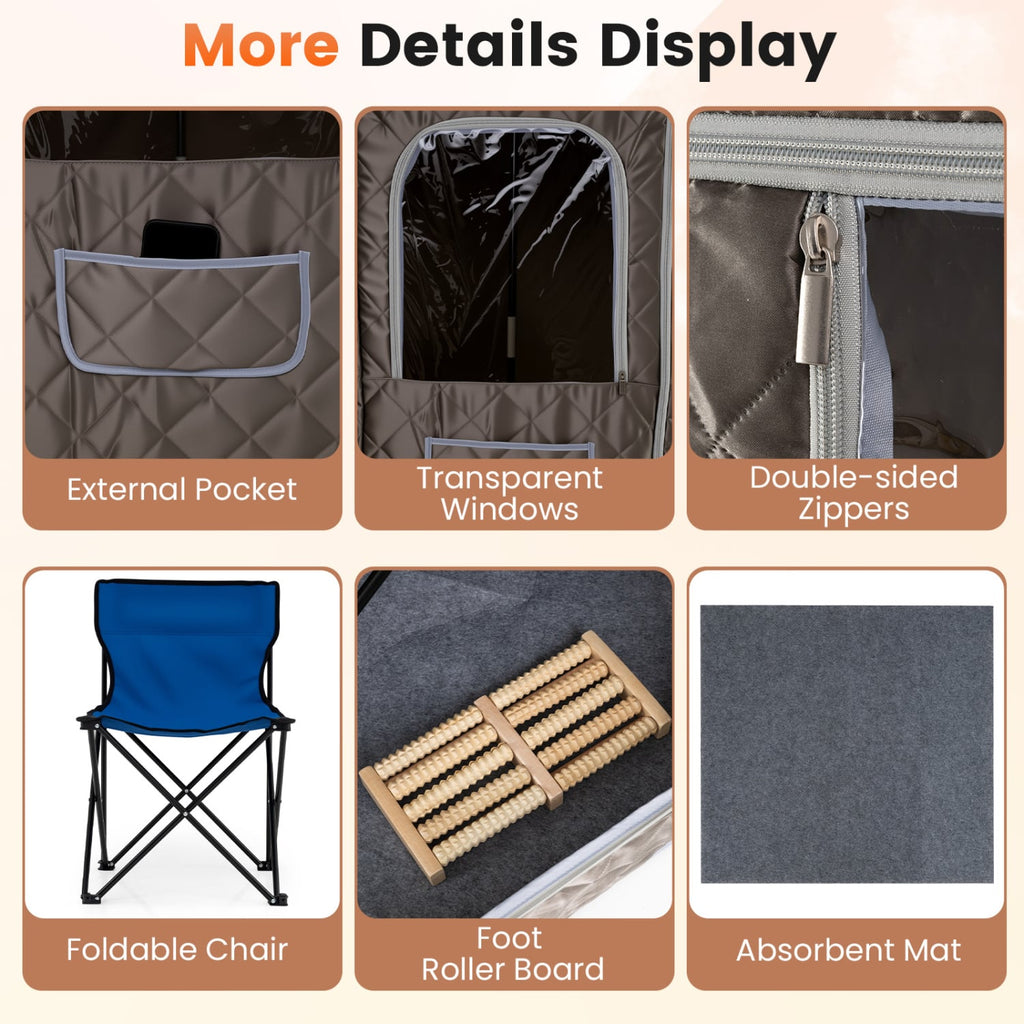 3 L Portable Steam Sauna with Chair – Grey