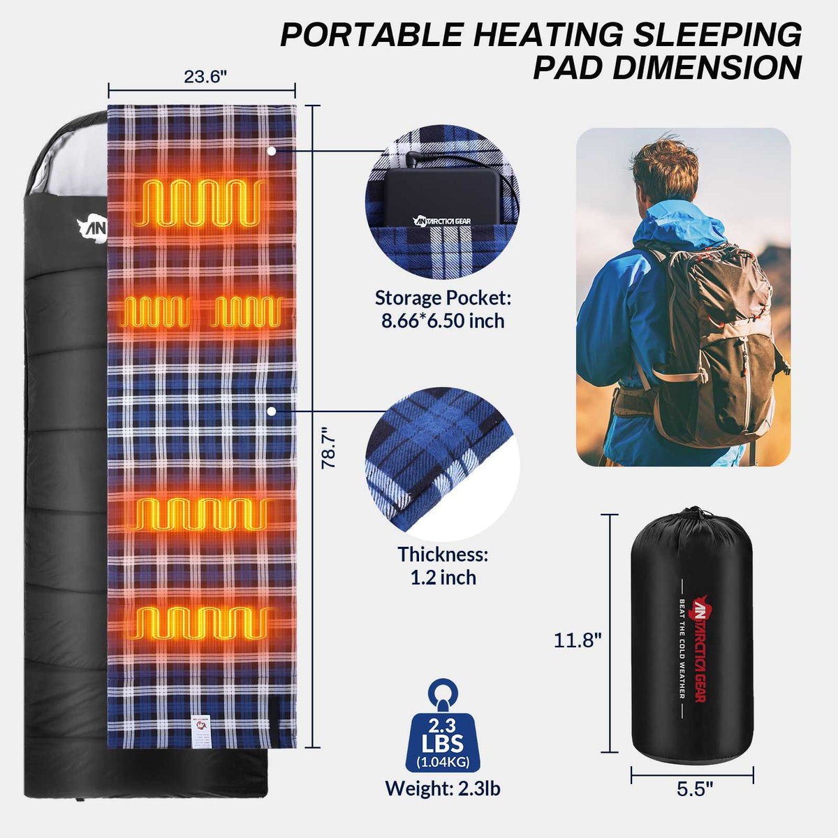 ANTARCTICA GEAR Heated Sleeping Bag Liner,Battery Heated Pad, Electirc Sleeping Bag