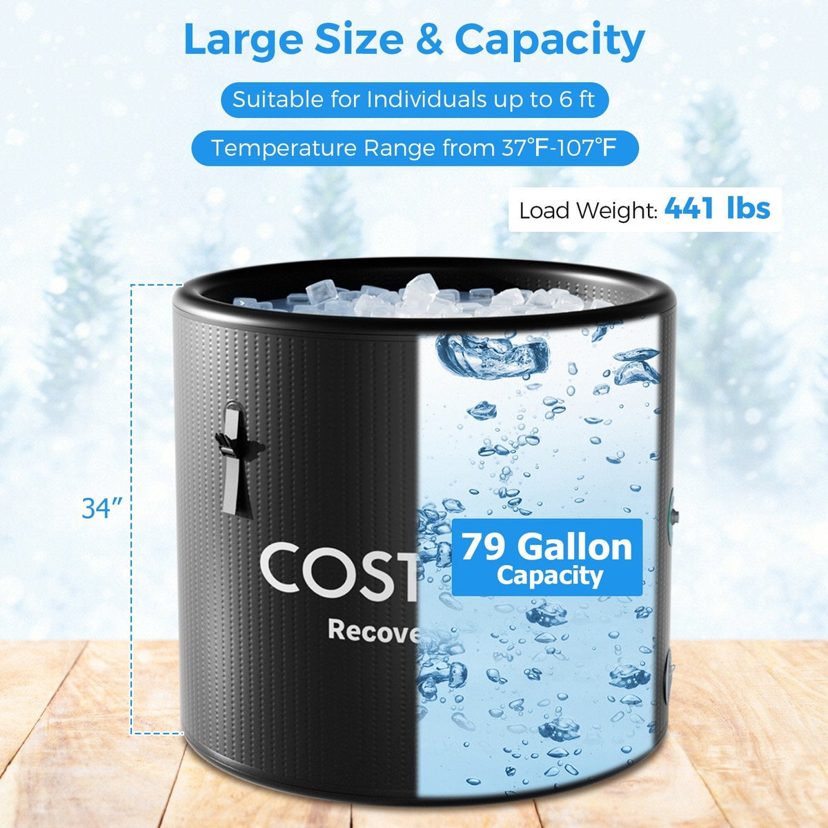 79-Gallon Cold Plunge Tub with Cover – Black