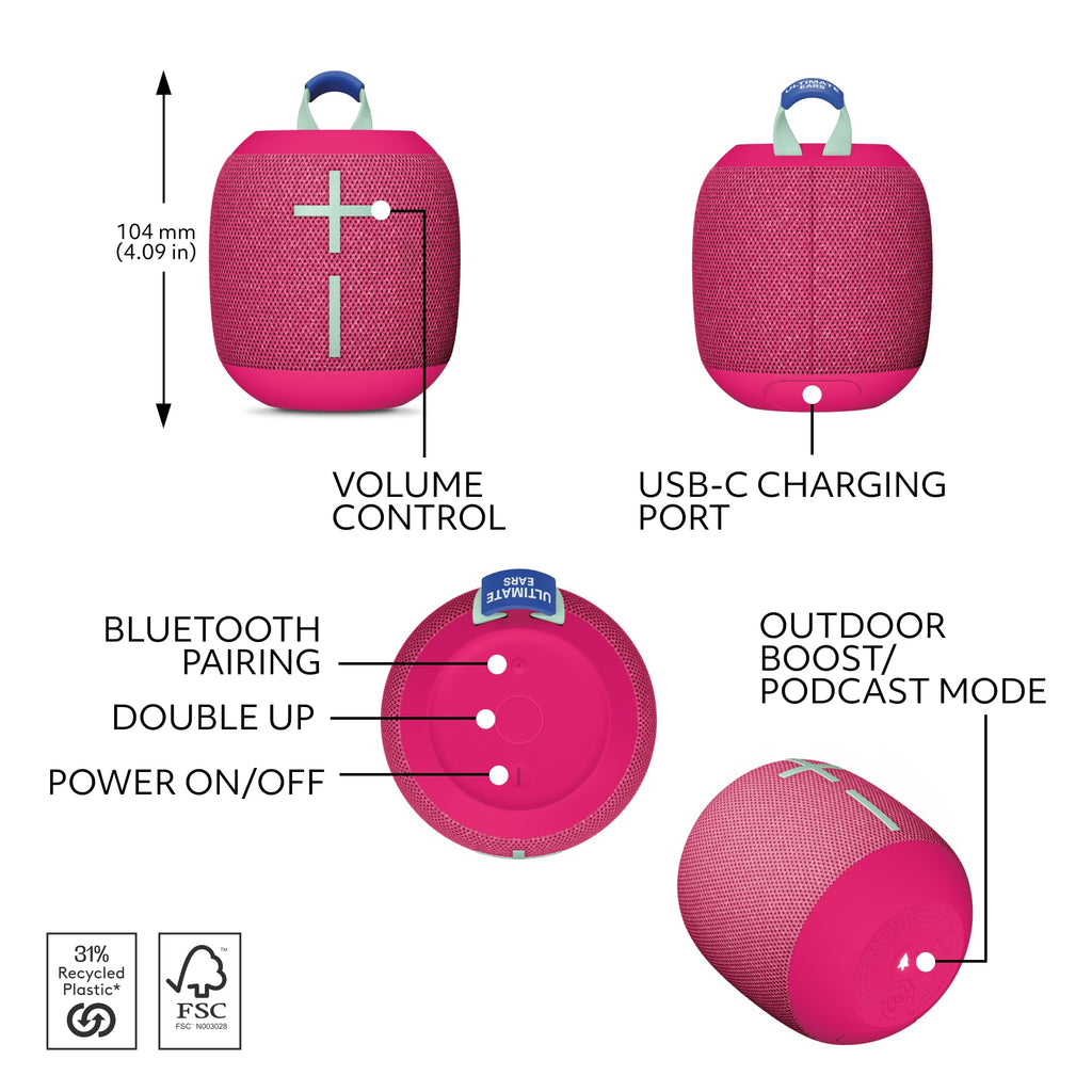 Ultimate Ears WONDERBOOM 4 Portable Bluetooth Speaker – Pink