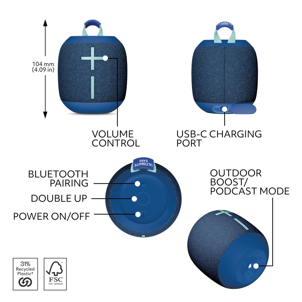 Ultimate Ears WONDERBOOM 4 Portable Bluetooth Speaker – Blue