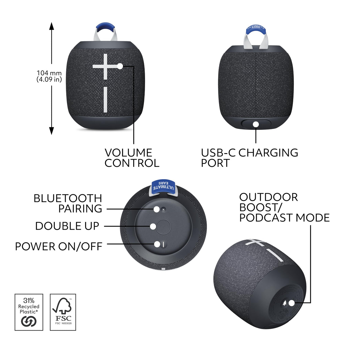 Ultimate Ears WONDERBOOM 4 Portable Bluetooth Speaker – Black