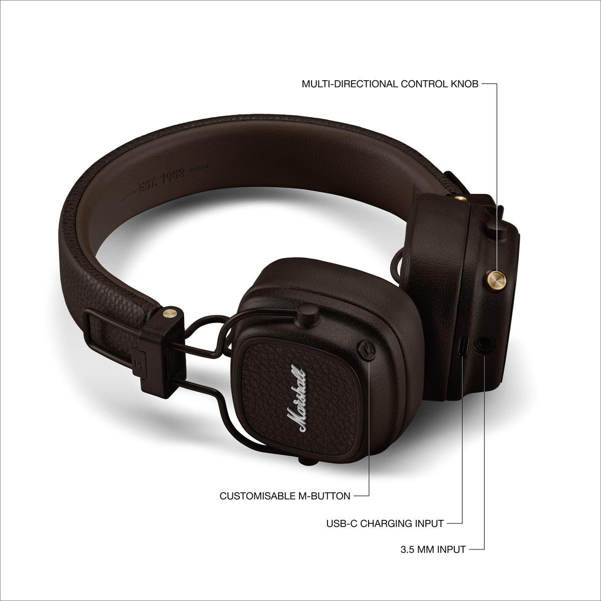 Marshall Major V Wireless On-Ear Headphones – Brown