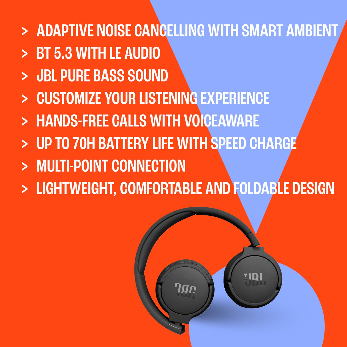 JBL Tune 670NC Wireless Noise-Cancelling Headphones – Black