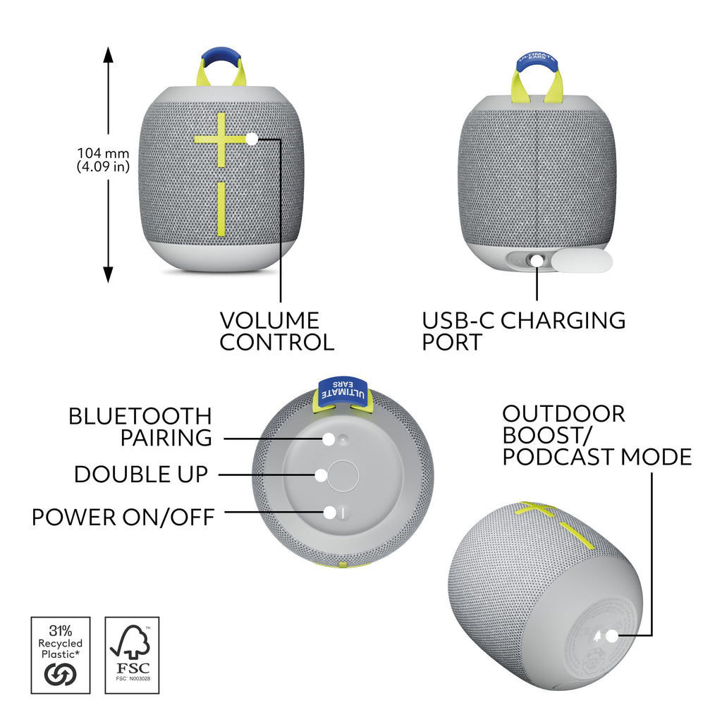 Ultimate Ears WONDERBOOM 4 Portable Bluetooth Speaker – Gray