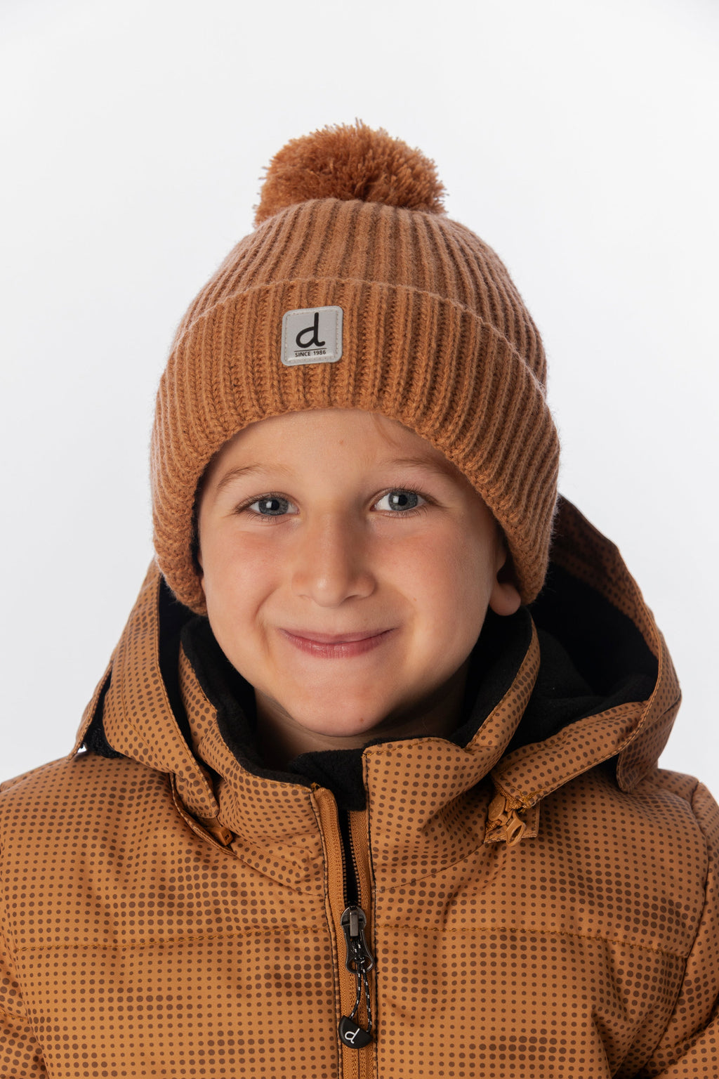 Winter Knit Hat With Pompom Brown
