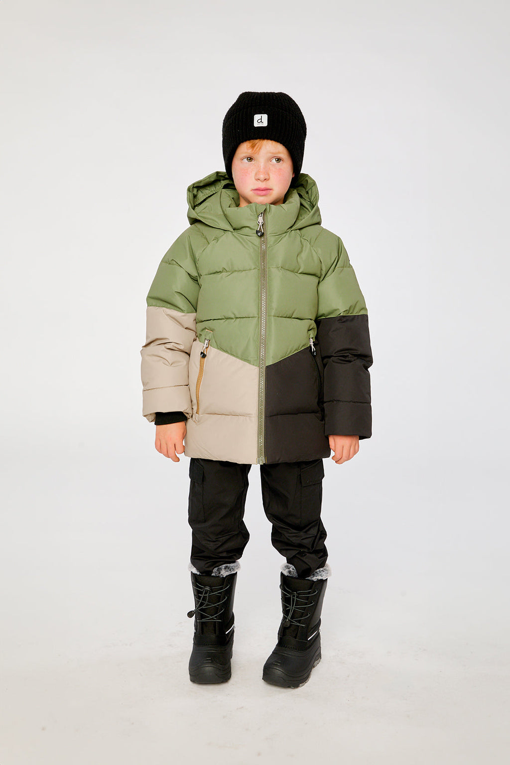Kids’ Color-Block Winter Jacket Olive Green