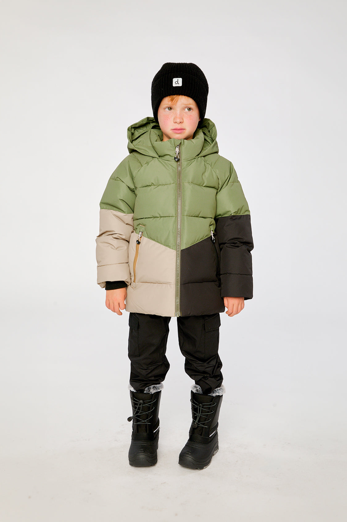 Kids’ Color-Block Winter Jacket Olive Green