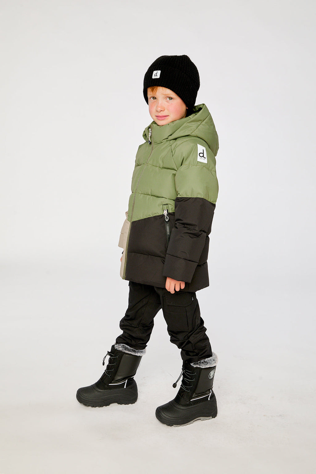 Kids’ Color-Block Winter Jacket Olive Green