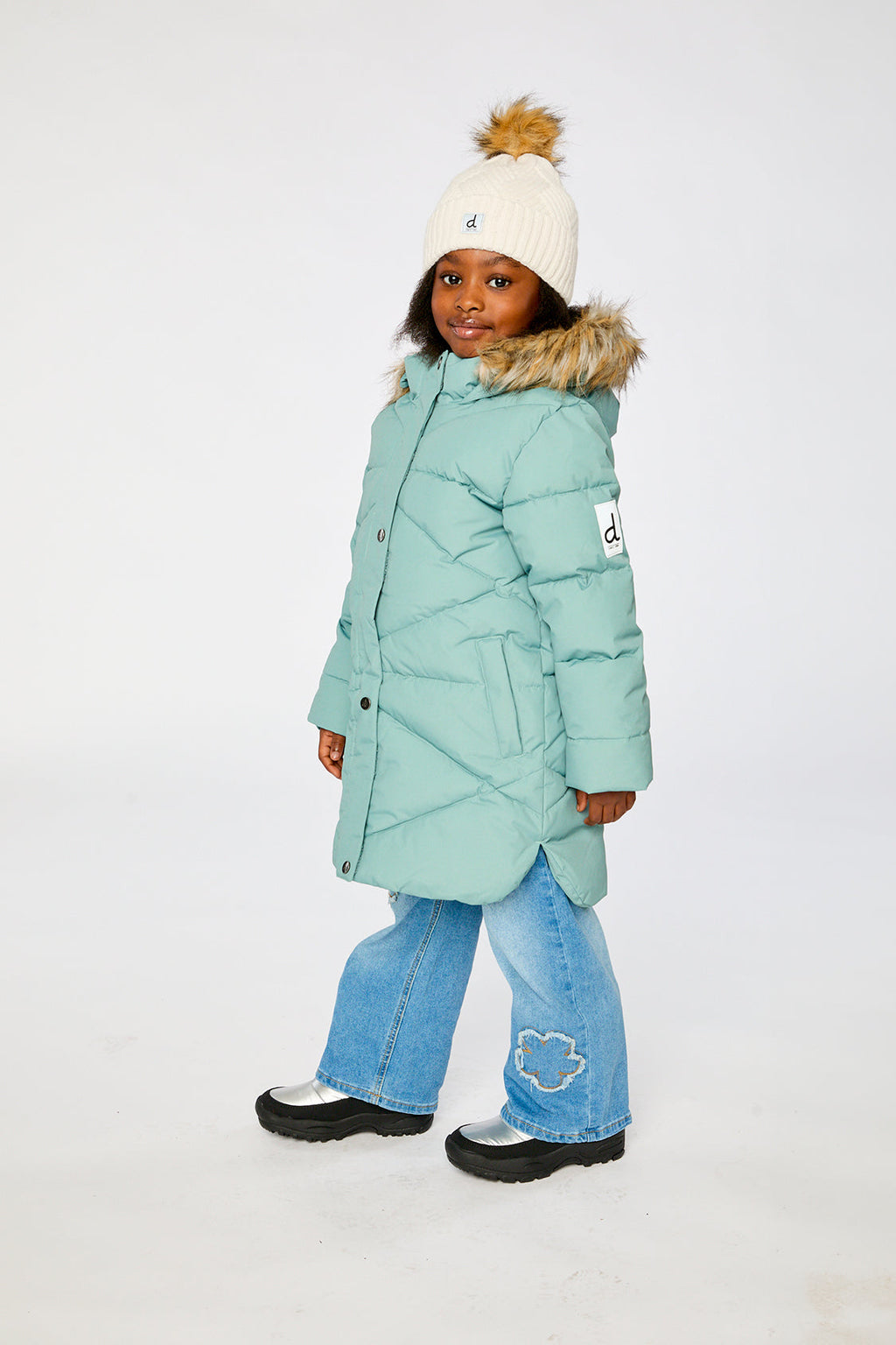 Kids’ Long Winter Puffer Coat Sage Green
