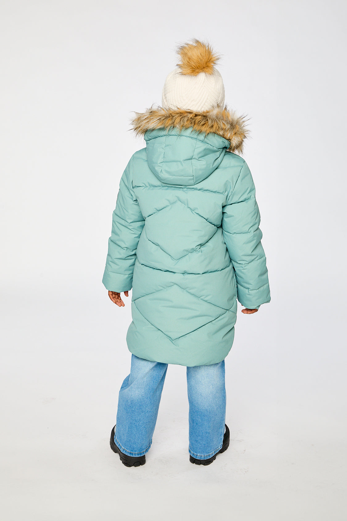 Kids’ Long Winter Puffer Coat Sage Green