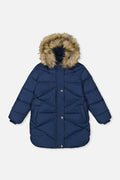 Kids’ Long Winter Puffer Coat Dark Blue
