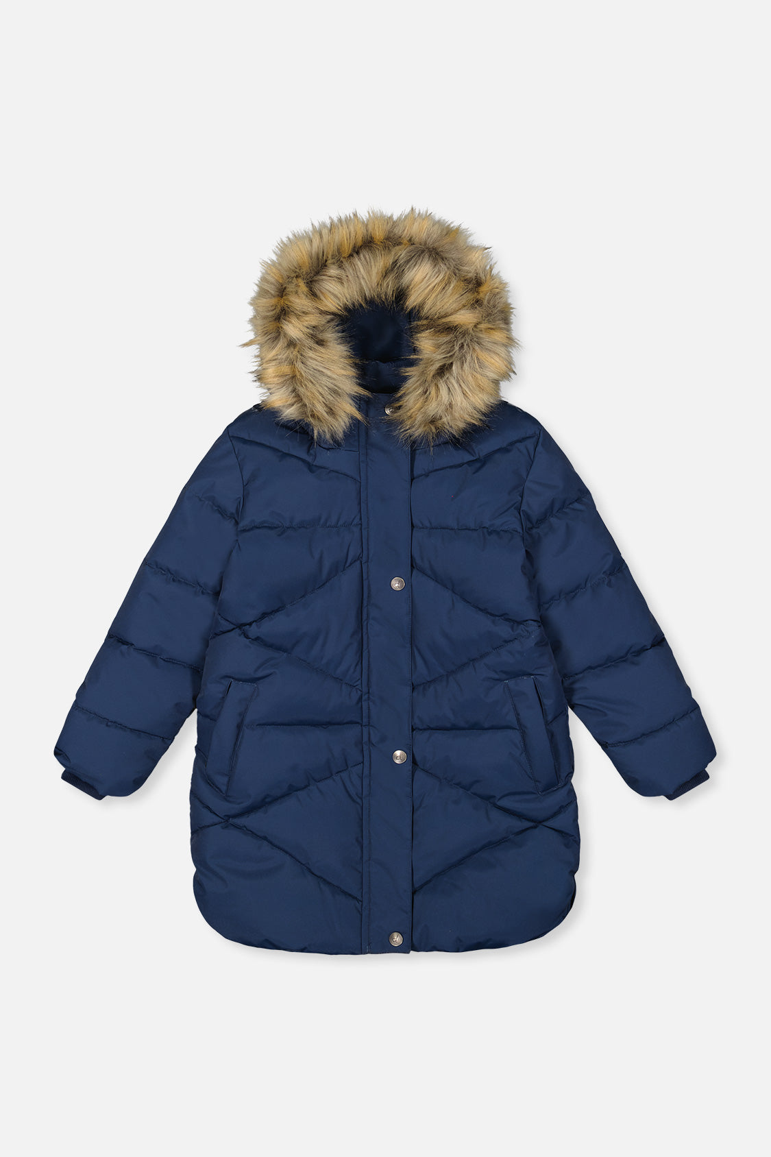 Kids’ Long Winter Puffer Coat Dark Blue