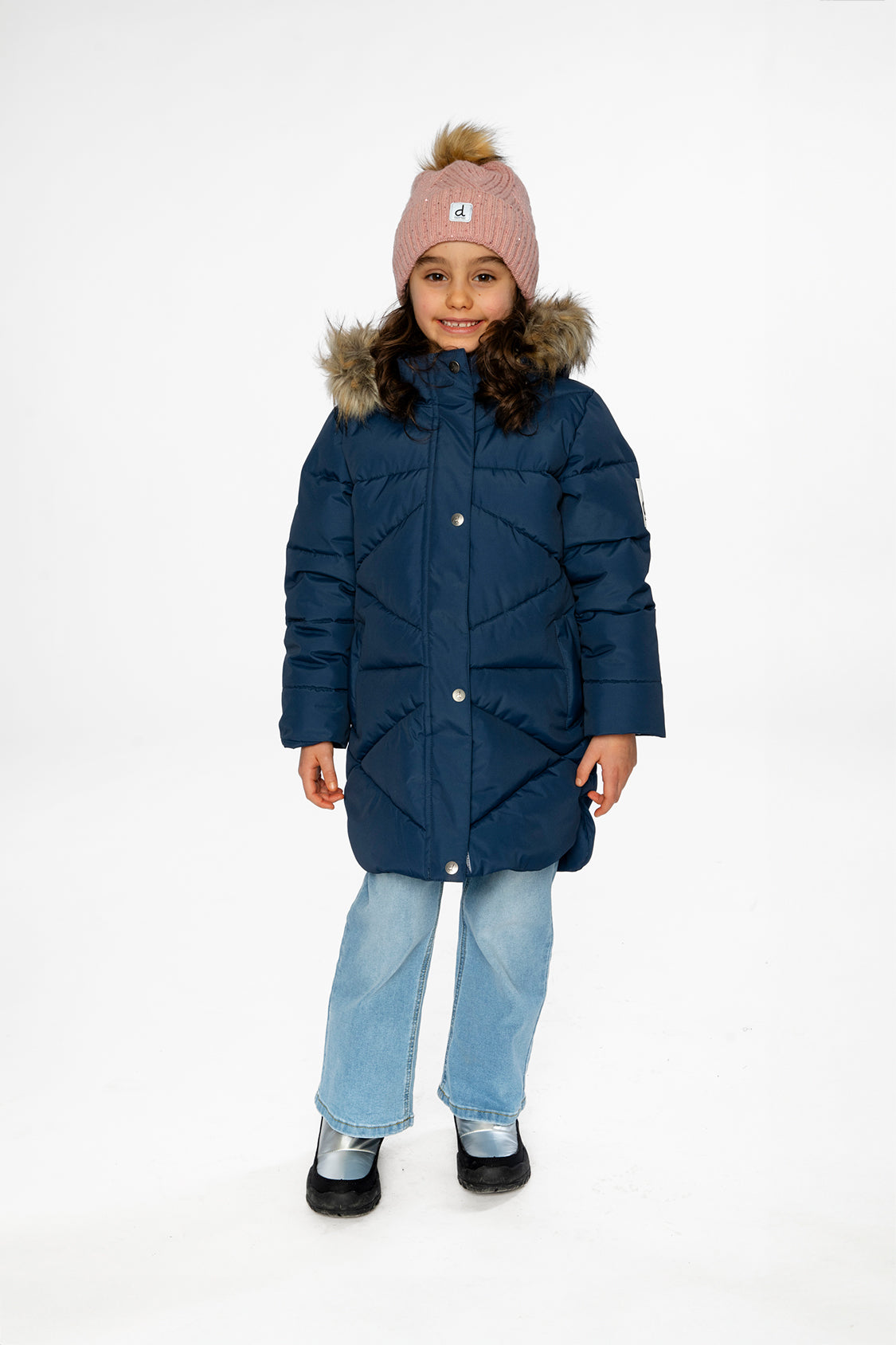 Kids’ Long Winter Puffer Coat Dark Blue