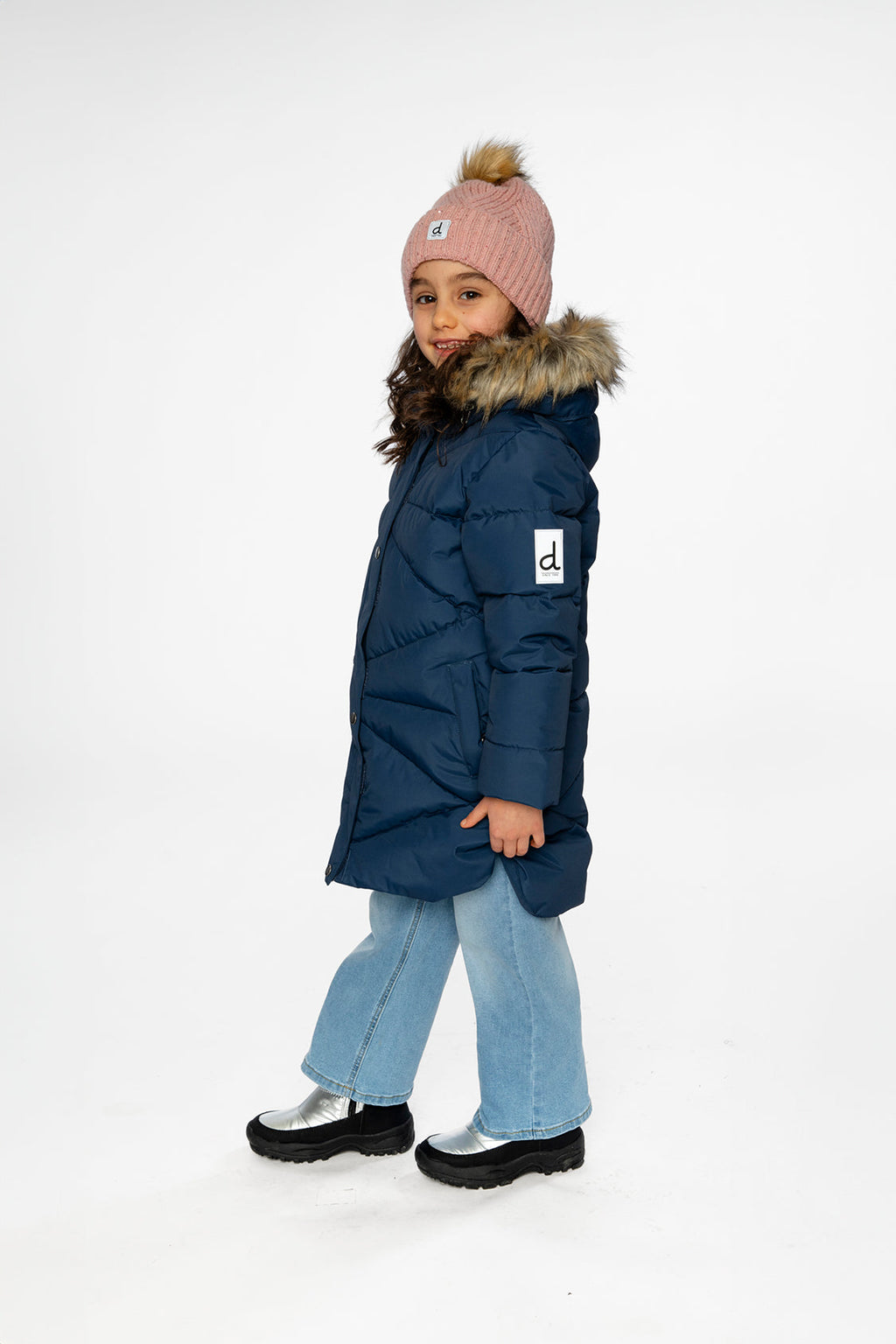 Kids’ Long Winter Puffer Coat Dark Blue