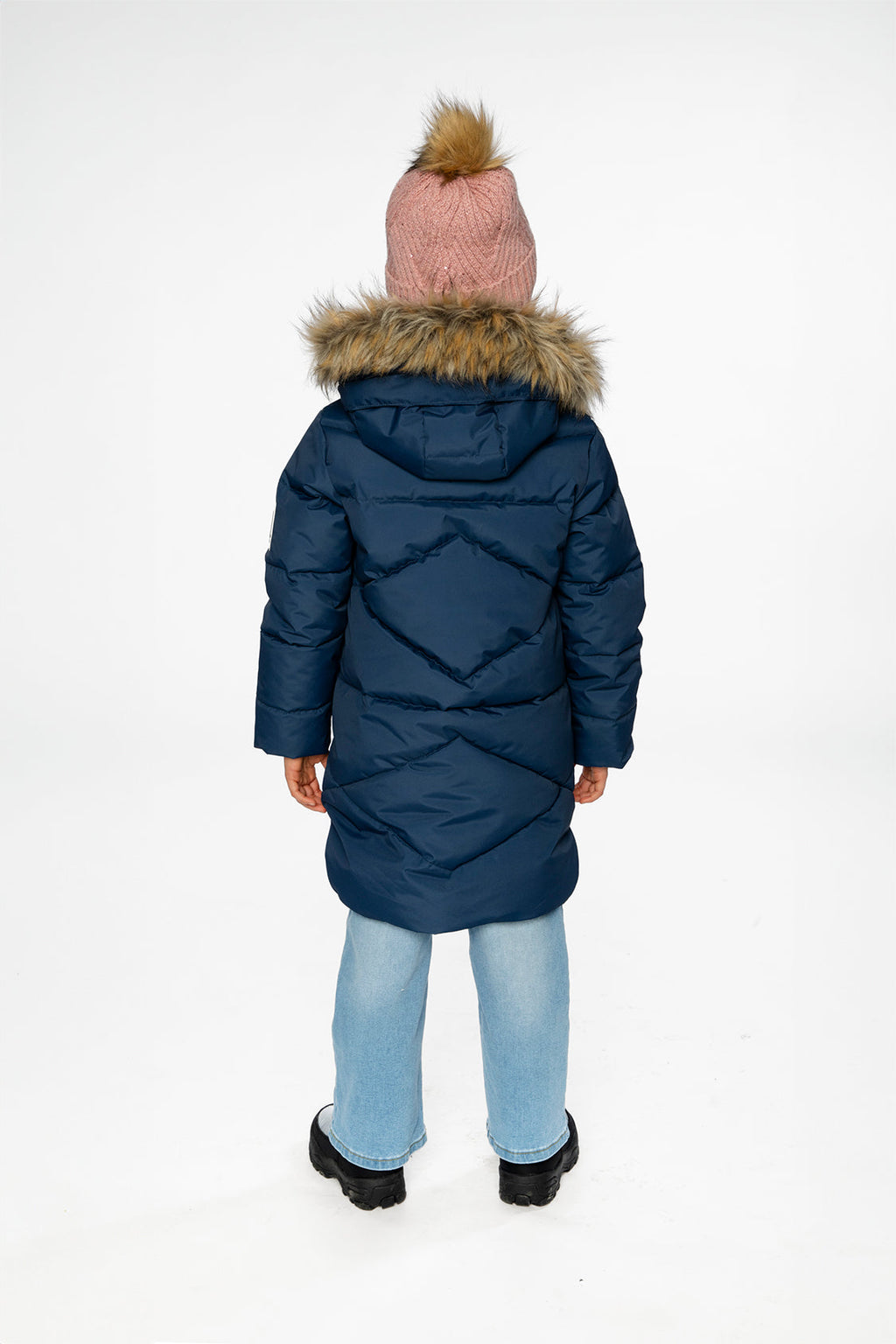Kids’ Long Winter Puffer Coat Dark Blue