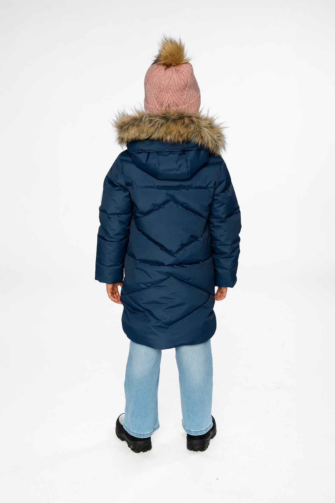 Kids’ Long Winter Puffer Coat Dark Blue