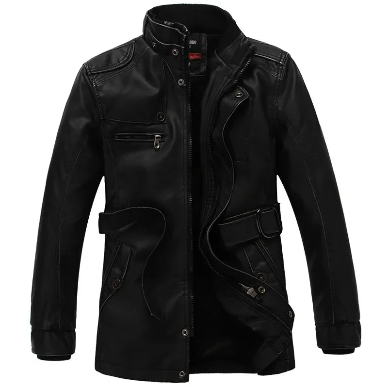 Veste d’hiver pour homme en similicuir doublée polaire (noir, fine)