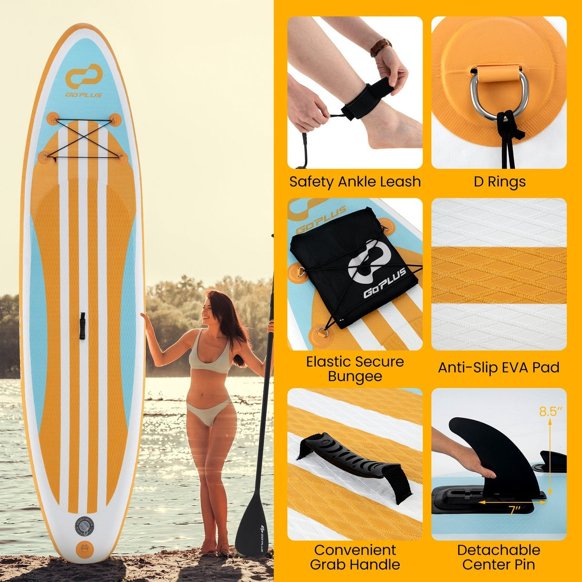 Inflatable Stand up Paddle Board with Adjustable Paddle and 3 Fins for Adults and Youths-L