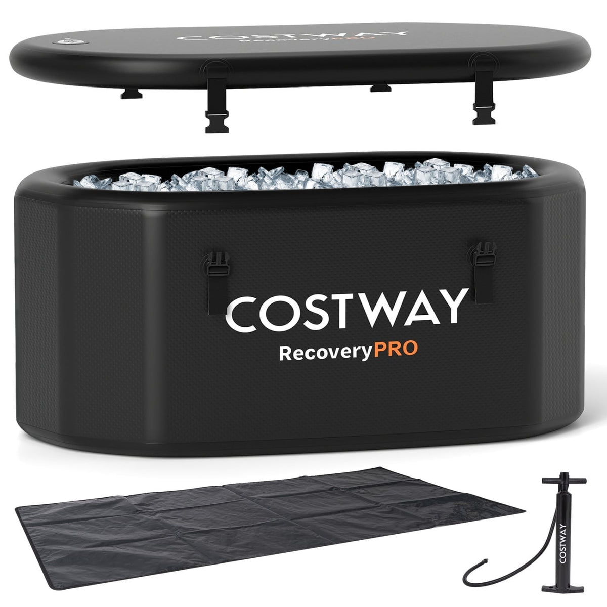 129-Gallon Oval Ice Bath with Cover & Pump – Black
