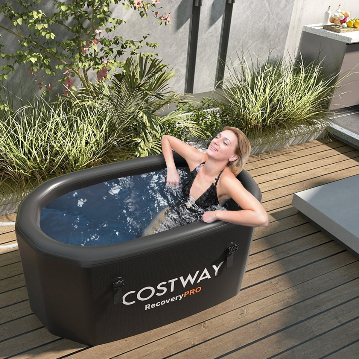 129-Gallon Oval Ice Bath with Cover & Pump – Black