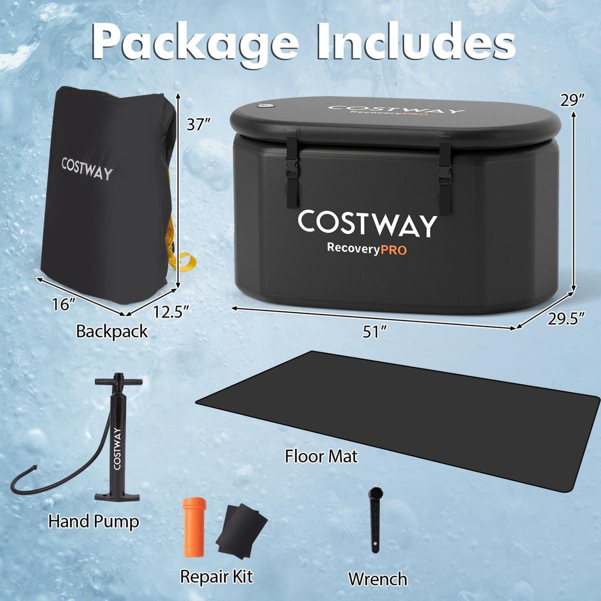 129-Gallon Oval Ice Bath with Cover & Pump – Black