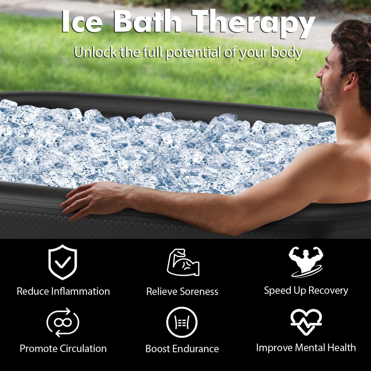 129-Gallon Oval Ice Bath with Cover & Pump – Black