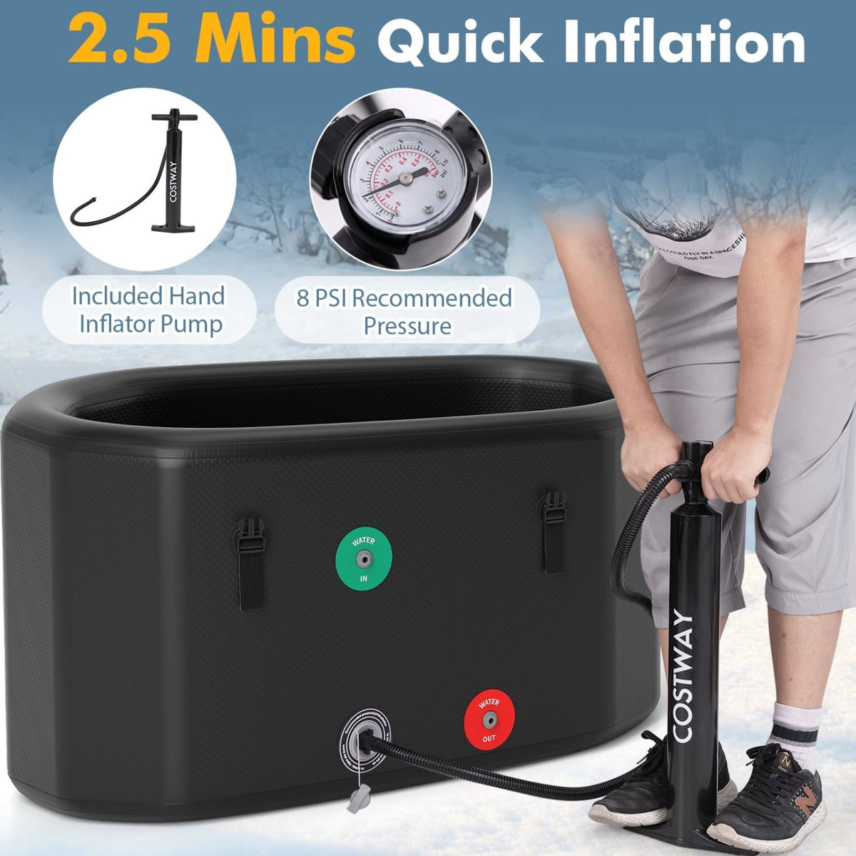 129-Gallon Oval Ice Bath with Cover & Pump – Black