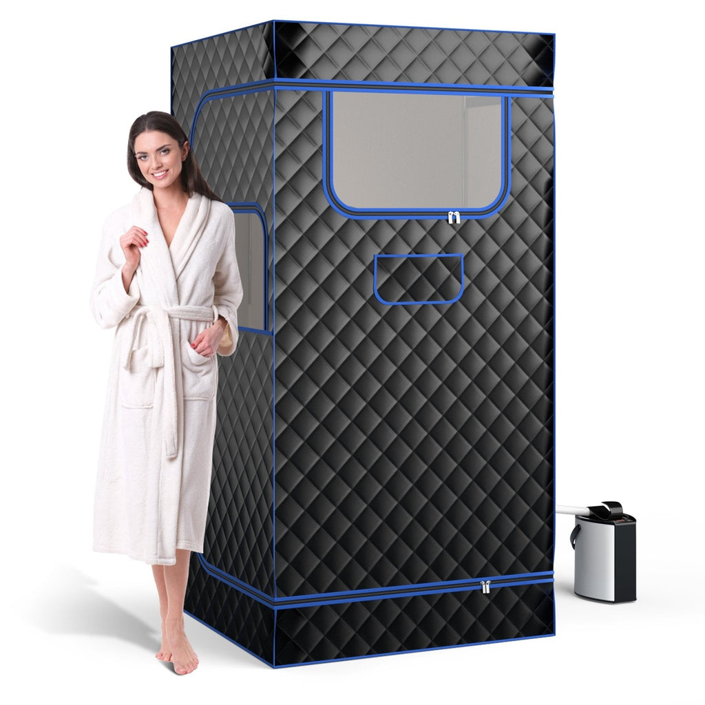 3 L Steam Sauna with Chair & Wooden Foot Massager – Black