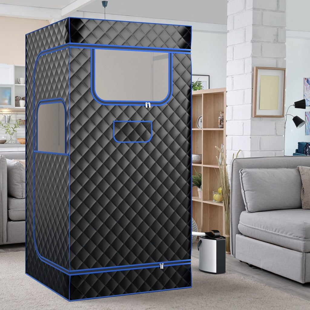 3 L Steam Sauna with Chair & Wooden Foot Massager – Black