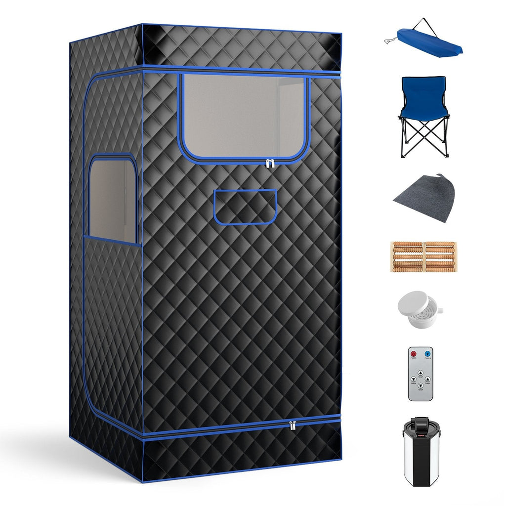 3 L Steam Sauna with Chair & Wooden Foot Massager – Black