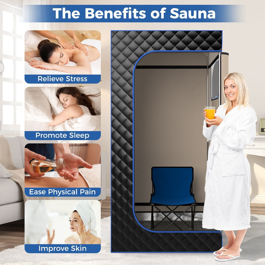 3 L Steam Sauna with Chair & Wooden Foot Massager – Black