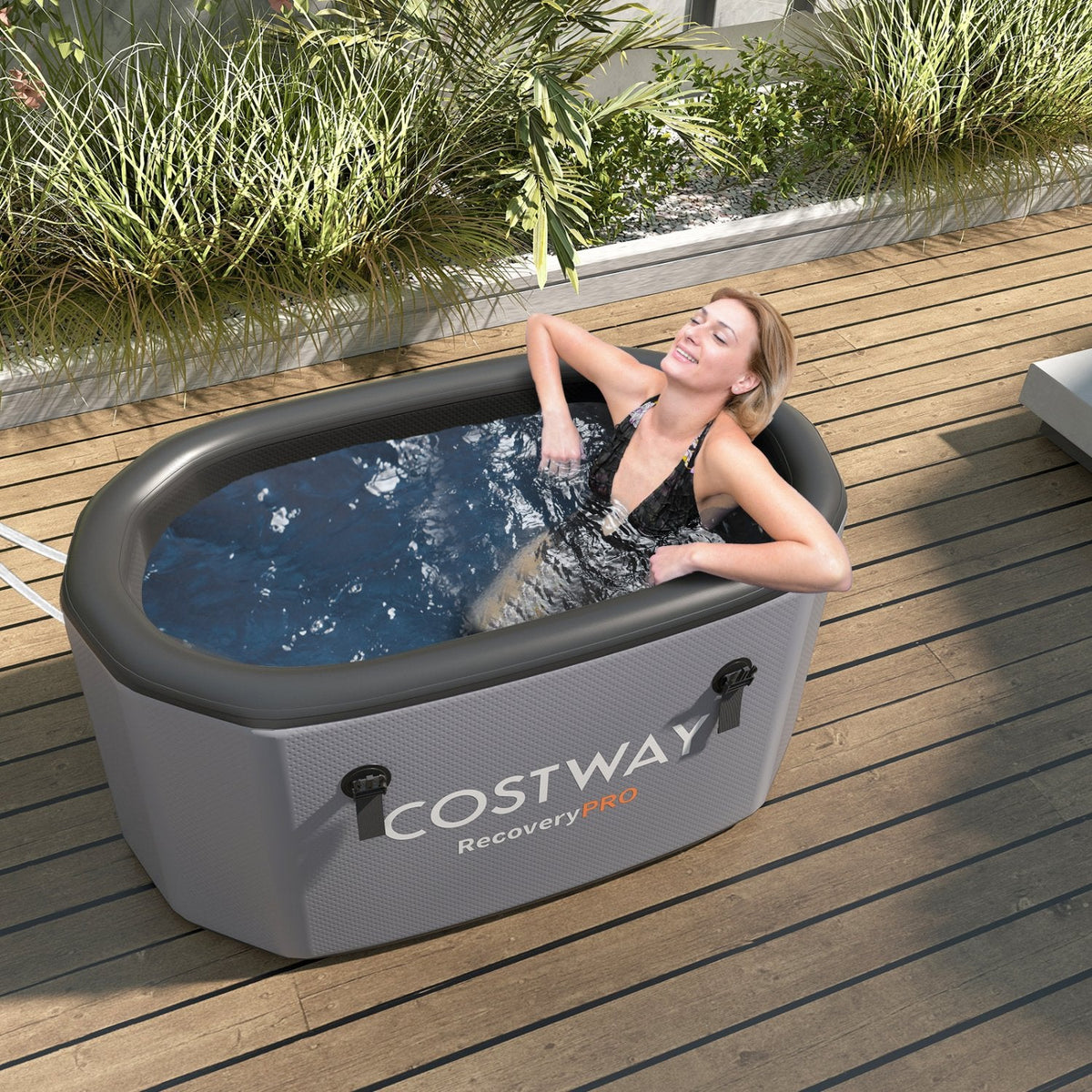 129-Gallon Oval Ice Bath with Cover & Pump – Grey
