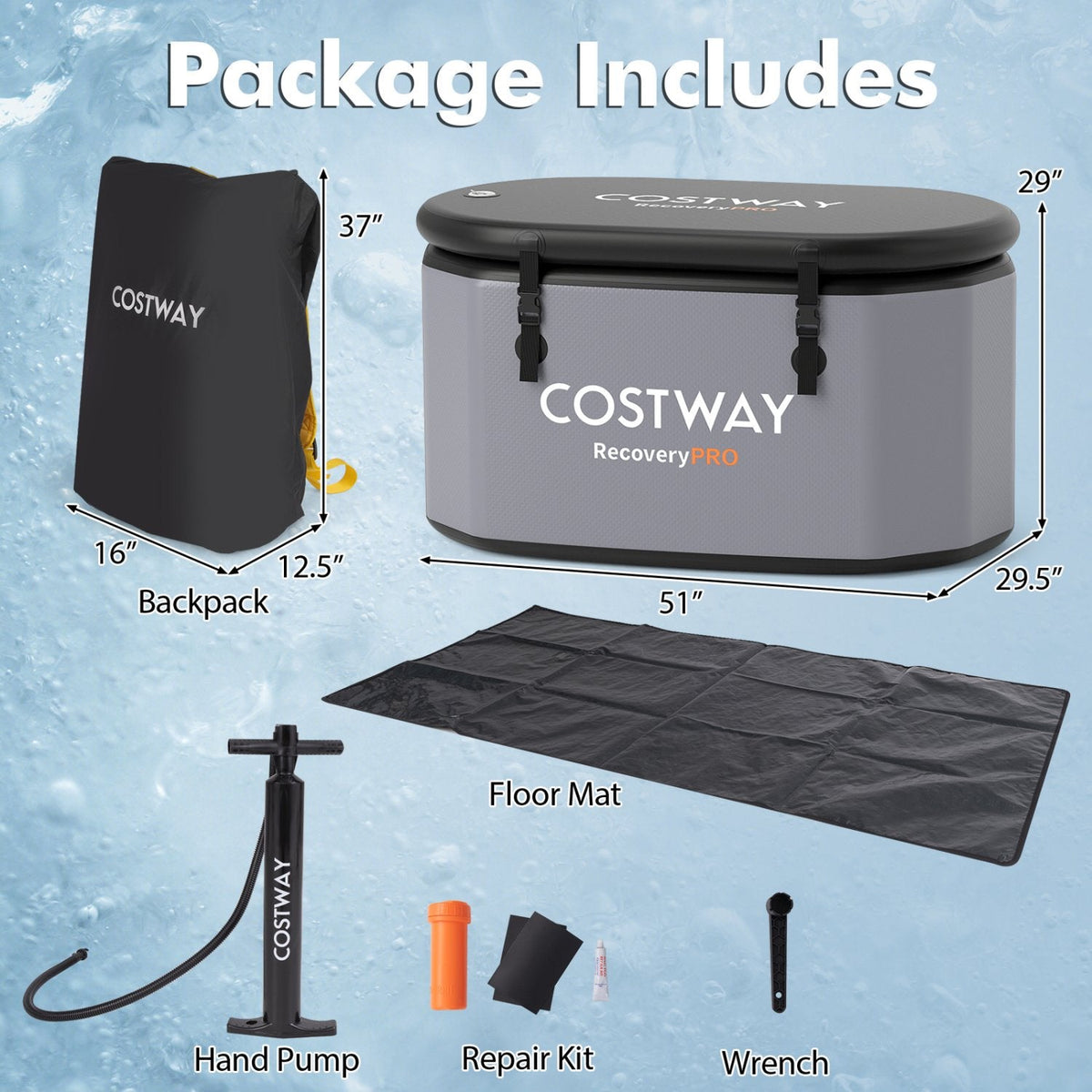 129-Gallon Oval Ice Bath with Cover & Pump – Grey