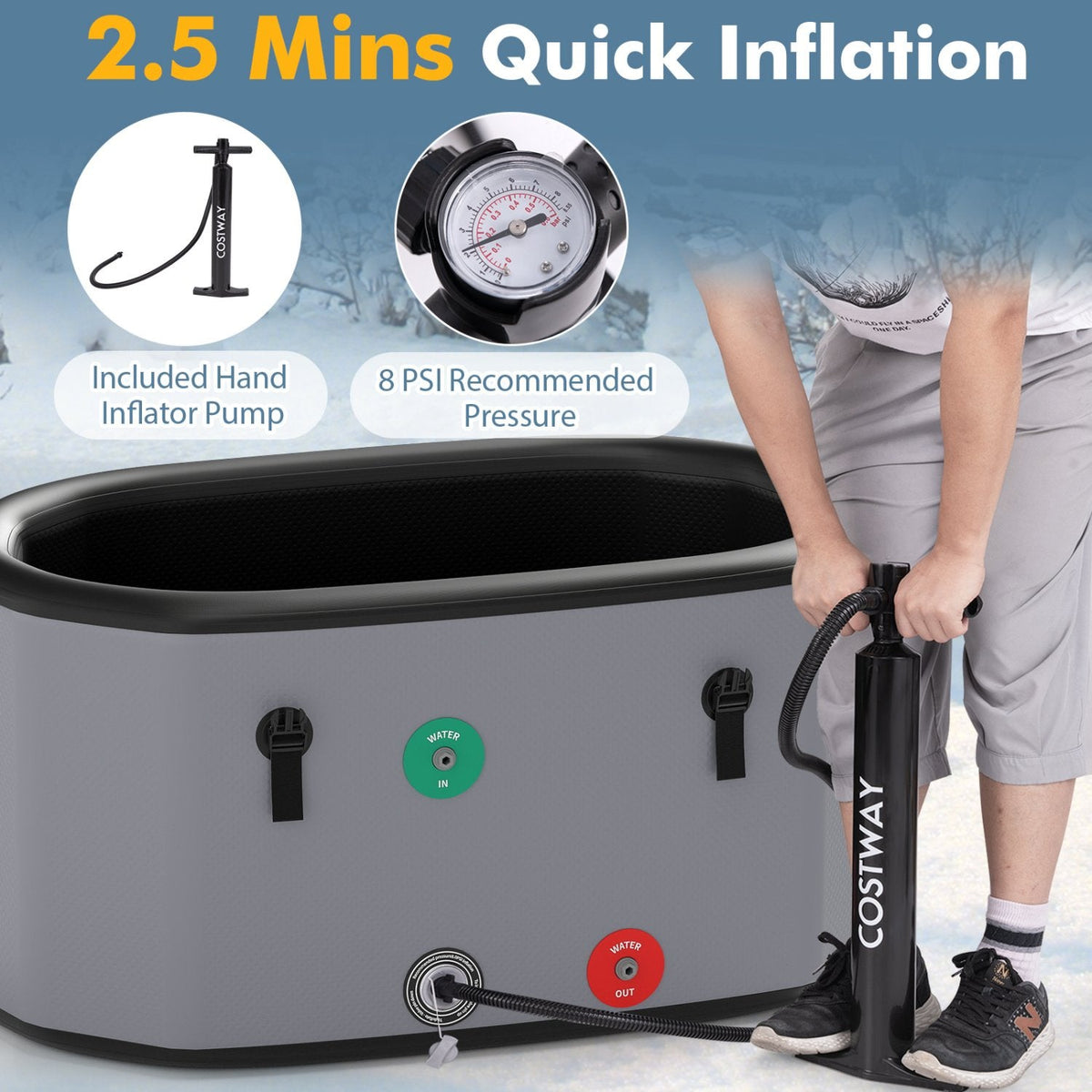129-Gallon Oval Ice Bath with Cover & Pump – Grey