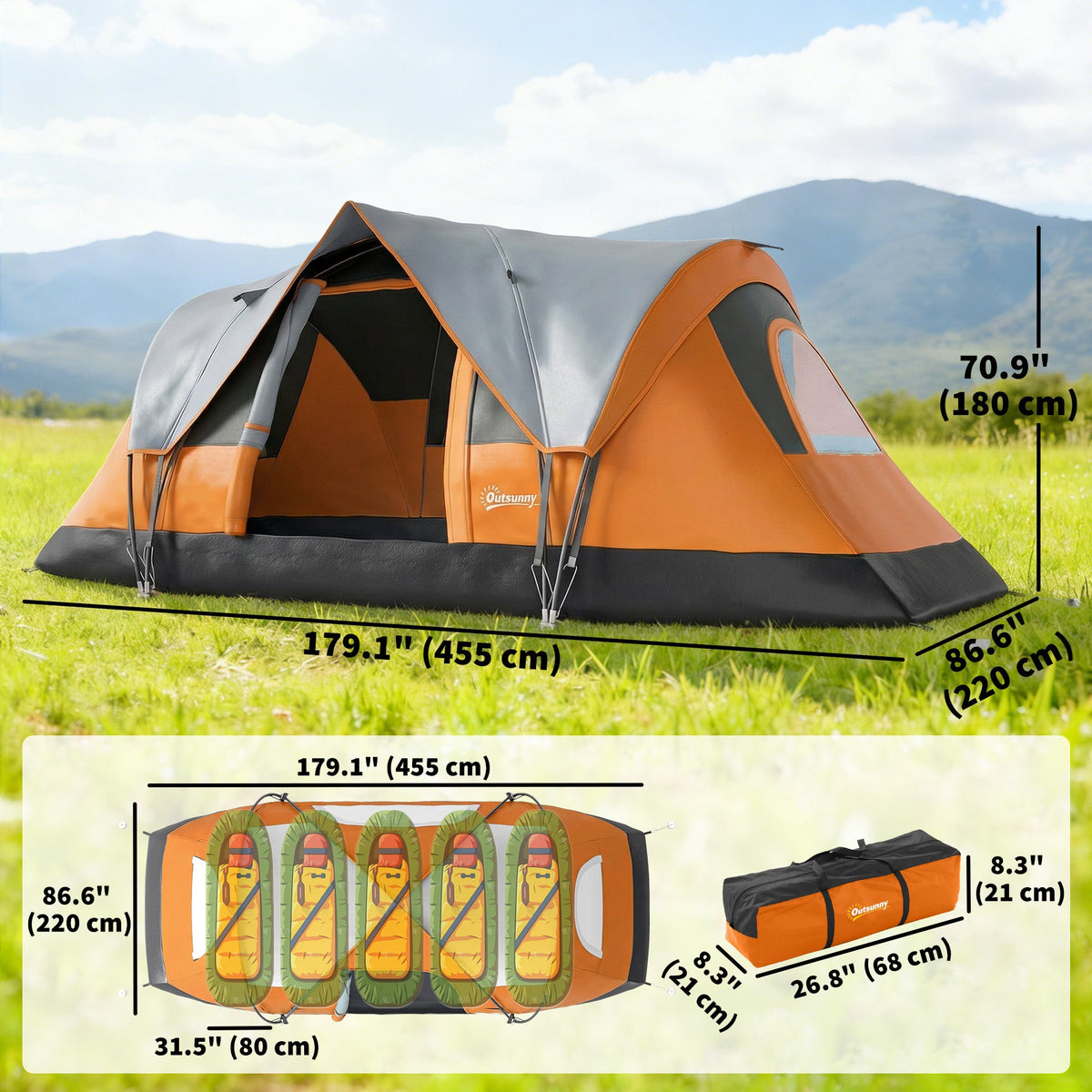 5 Person Family Tent, Outdoor Camping Tent with Lighting Hook, Carrying Bag for Camping, Hiking and Travelling, Green